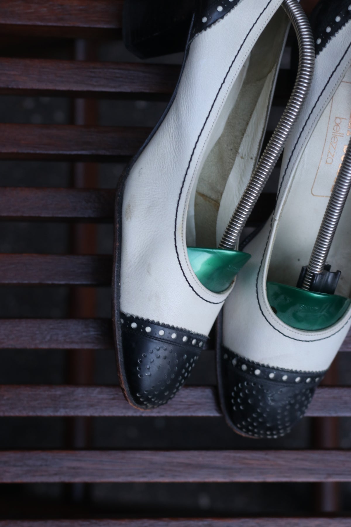 Vintage Spectator Pumps | 1970s Leather Heels | Black White EU 37