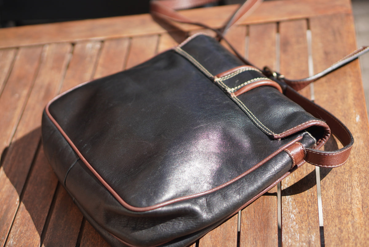Leather Crossbody Bag - Vintage 80s BIASIA Black Brown - Medium