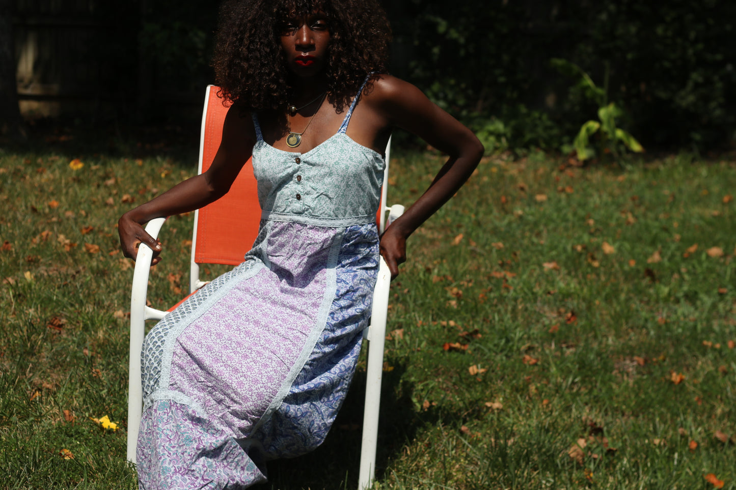 Blue Sky Vintage 90s Patchwork Maxi Dress - Floral Boho Slip Dress