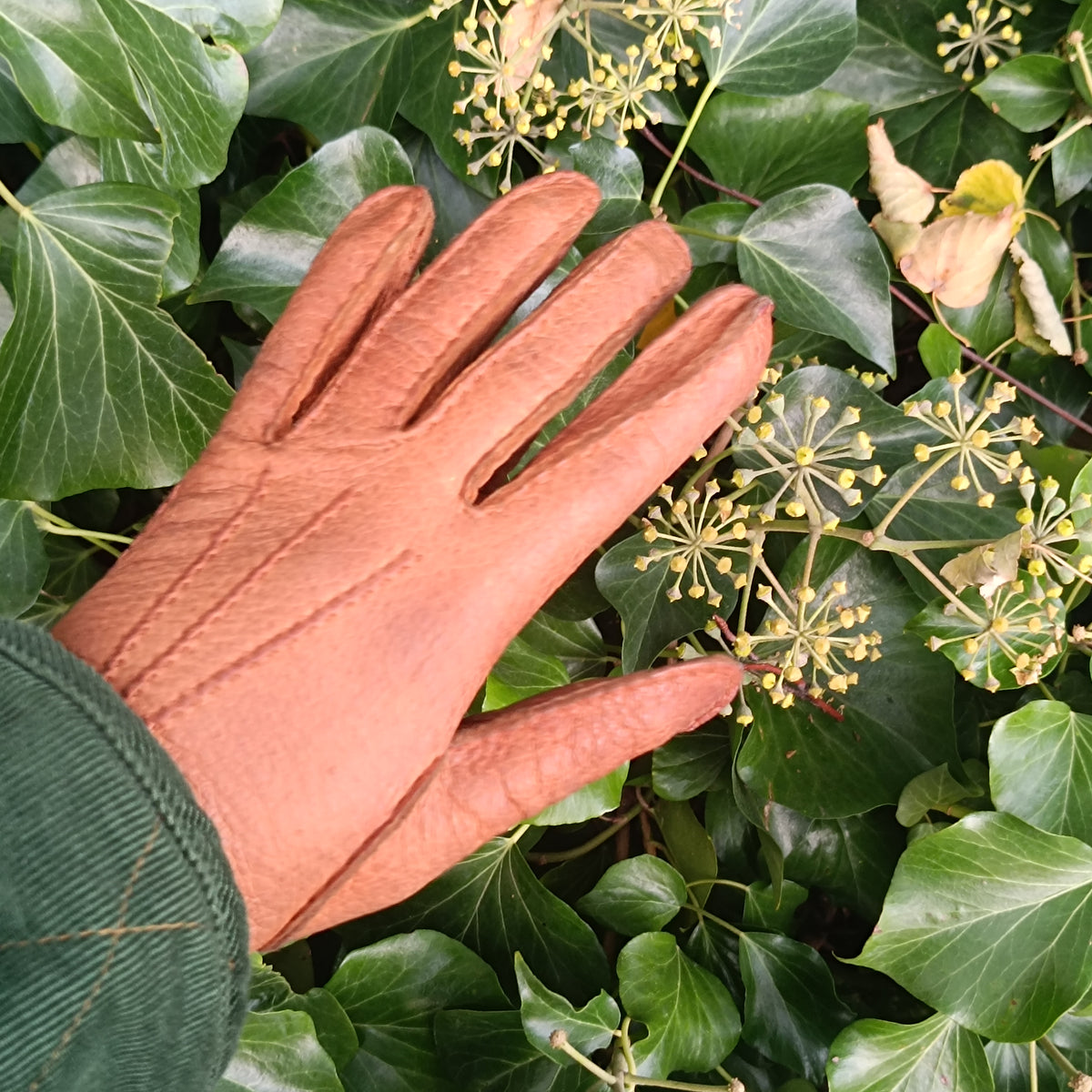 Vintage Tan Leather Gloves | 70s Retro Cognac Grainy Hide Warm Accessories | S Xs