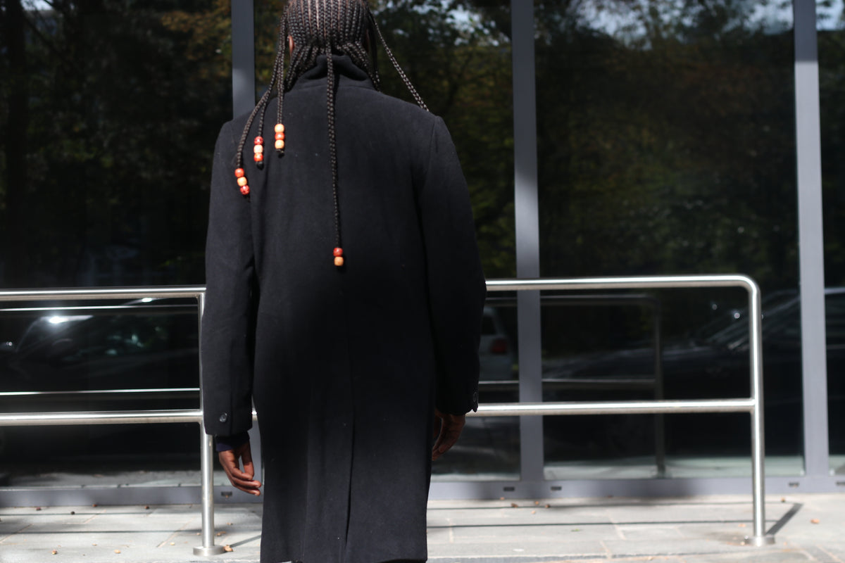 Vintage Wool Cashmere Overcoat | 90s Minimalist Black Long Coat M