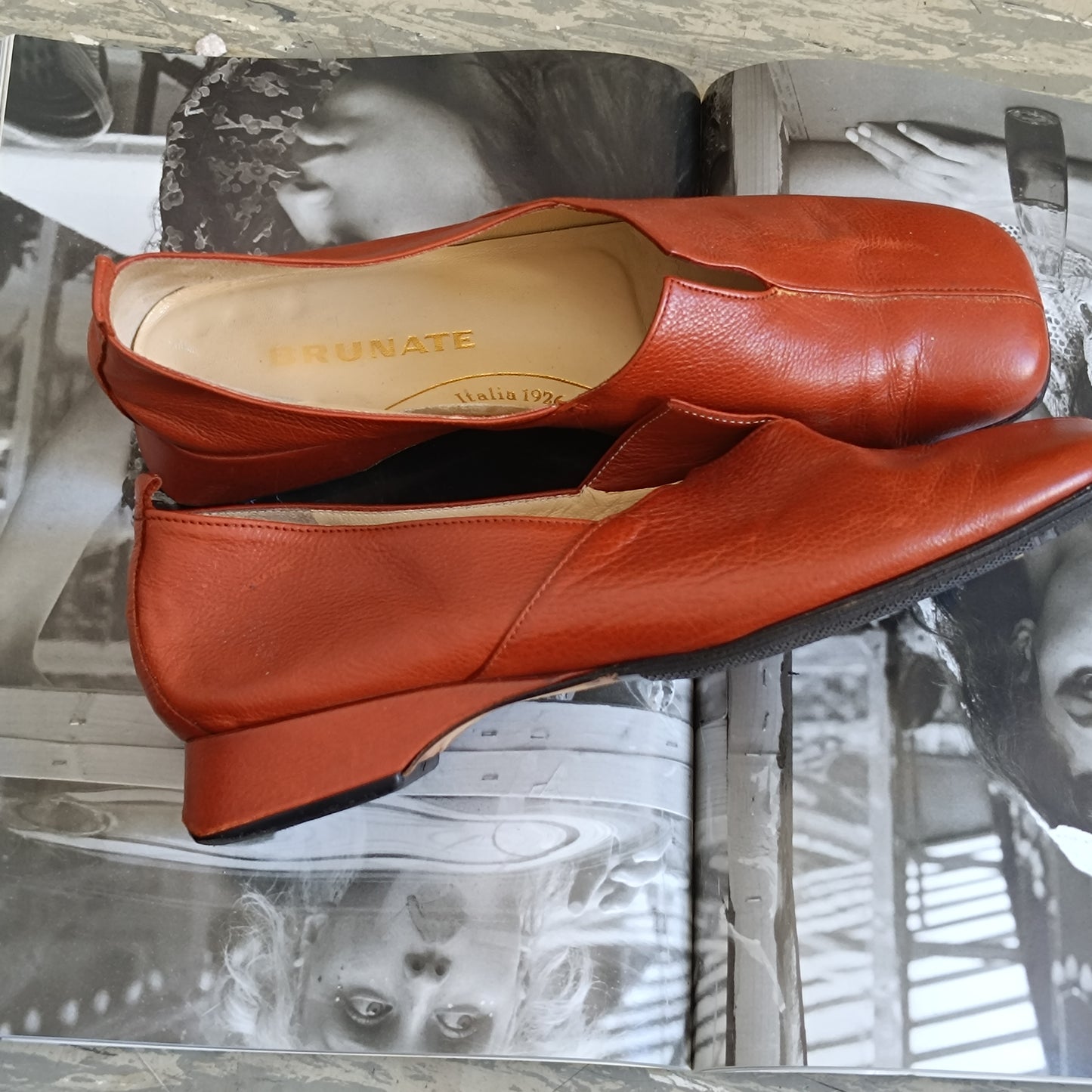 Brunate Vintage 90s Italian Terracotta Leather Square Toe Loafers 38