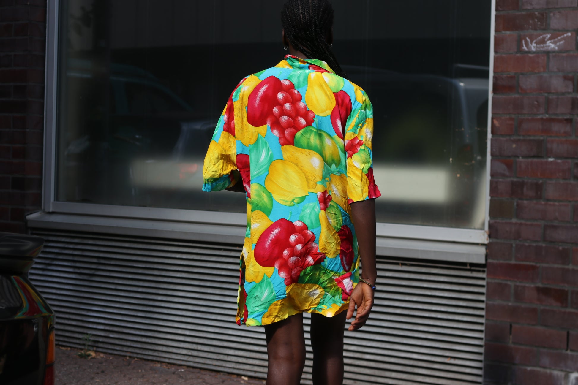 Vintage 90s Fruit Print Shirt Dress - Vibrant Oversized Summer Tunic