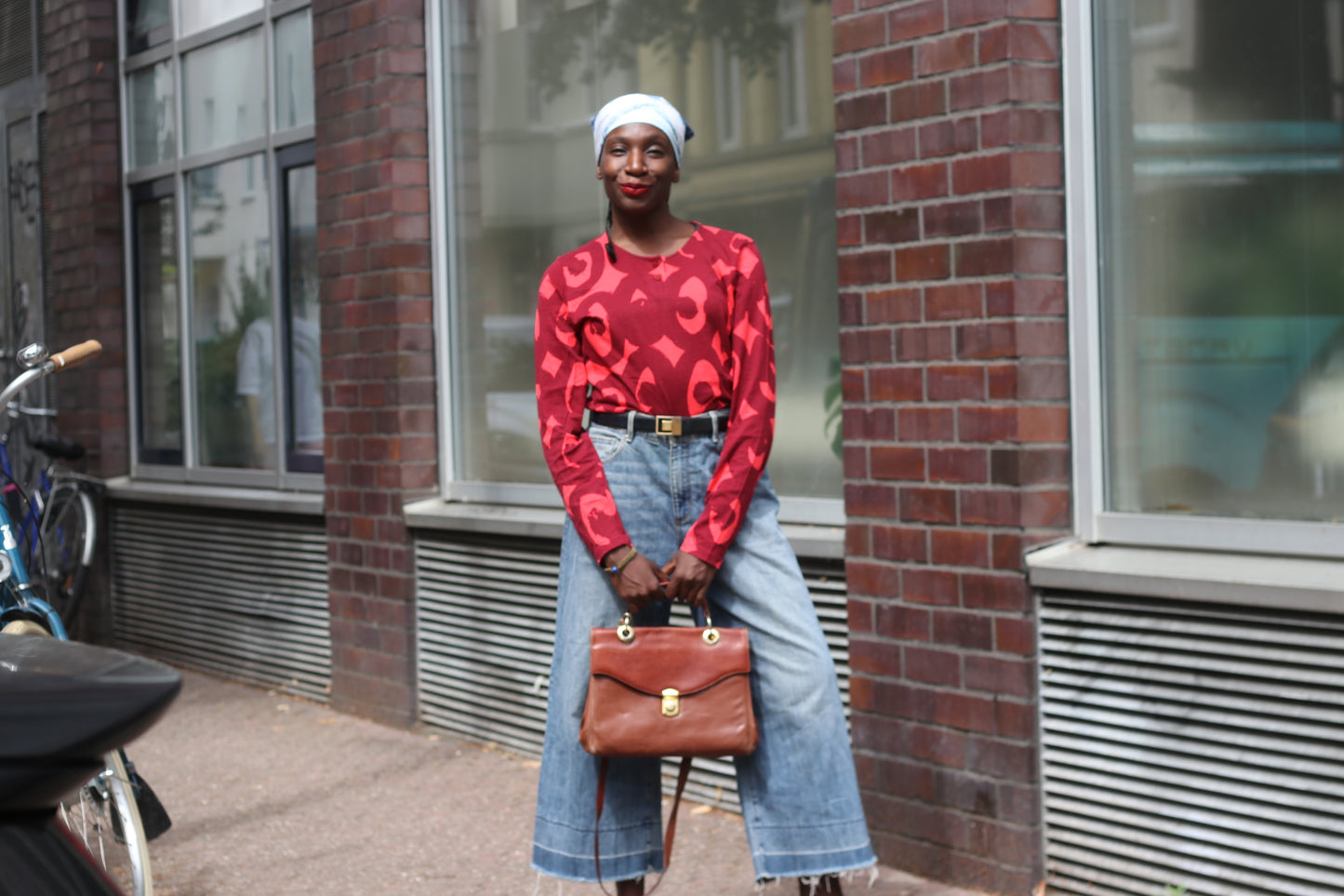 Marimekko Vintage Red Graphic Top - Y2K Long Sleeve Cotton Shirt