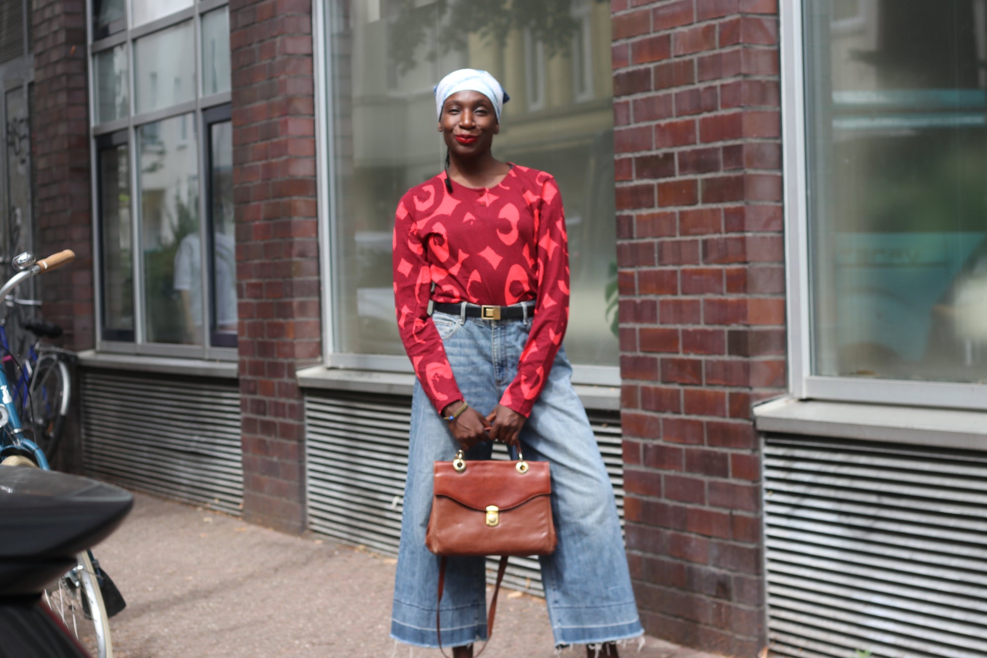 Marimekko Vintage Red Graphic Top - Y2K Long Sleeve Cotton Shirt