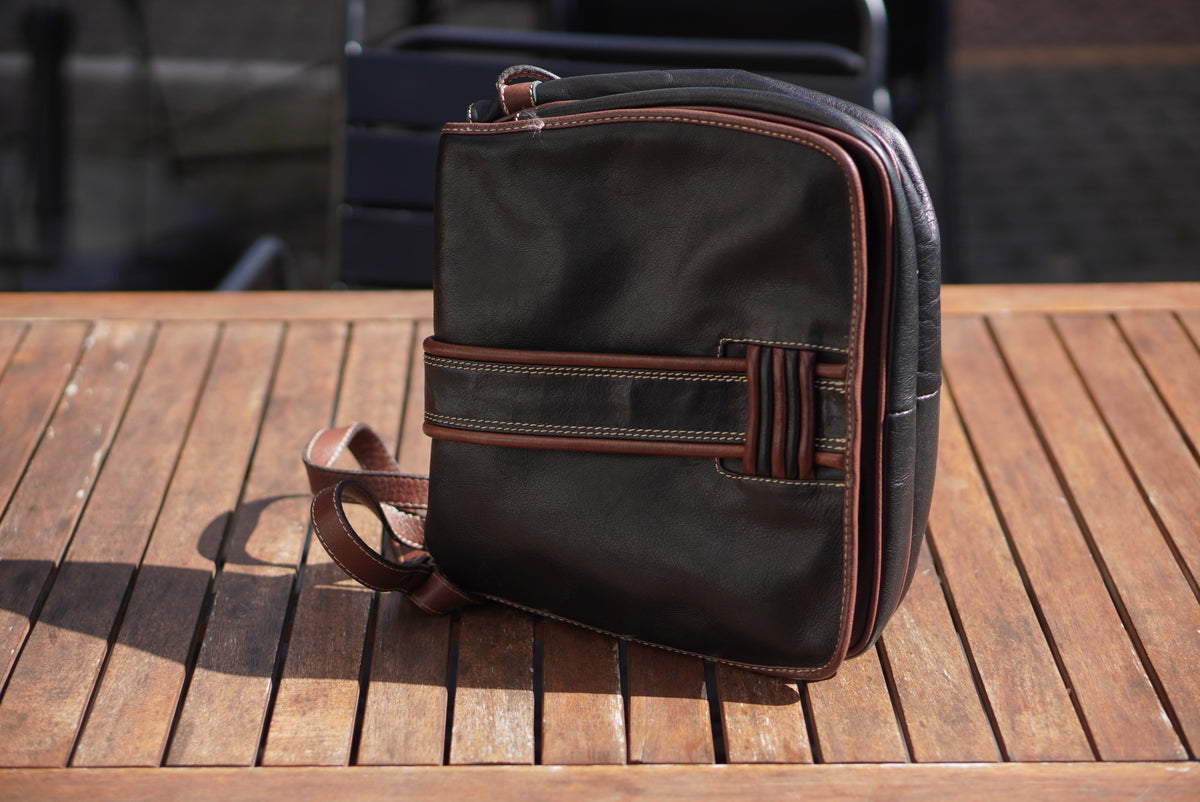 Leather Crossbody Bag - Vintage 80s BIASIA Black Brown - Medium