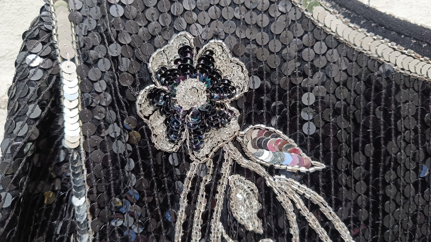  Vintage 1980s Silk Sequin Dress - Made in India Beaded Evening Midi