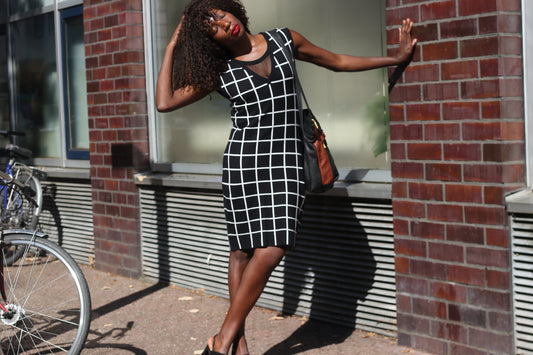 Grid Print Knit Dress | Black White Y2k Morgan Du Toi Sleeveless Bodycon