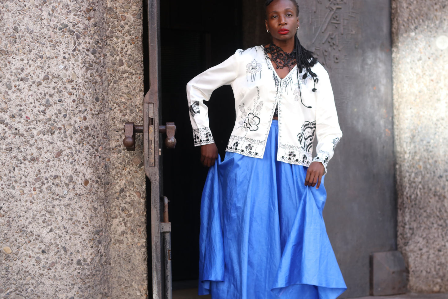 Vintage Silk Embroidered Jacket | 90s White Evening Top M-L
