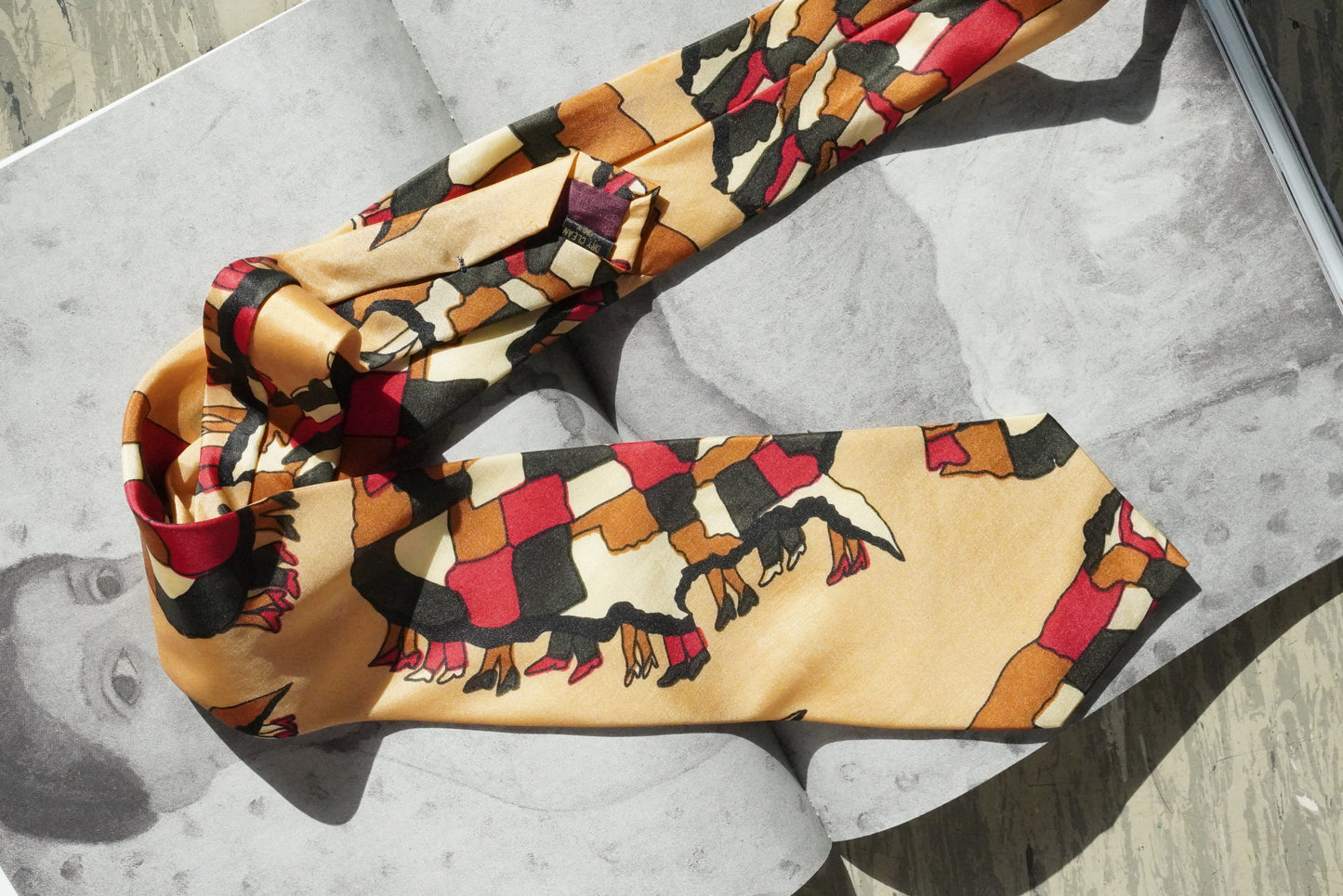 Vintage Pica Sador Silk Tie Italian Designer Abstract Geometric Ochre Necktie