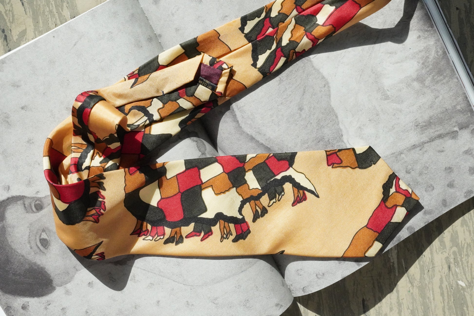 Vintage Pica Sador Silk Tie Italian Designer Abstract Geometric Ochre Necktie