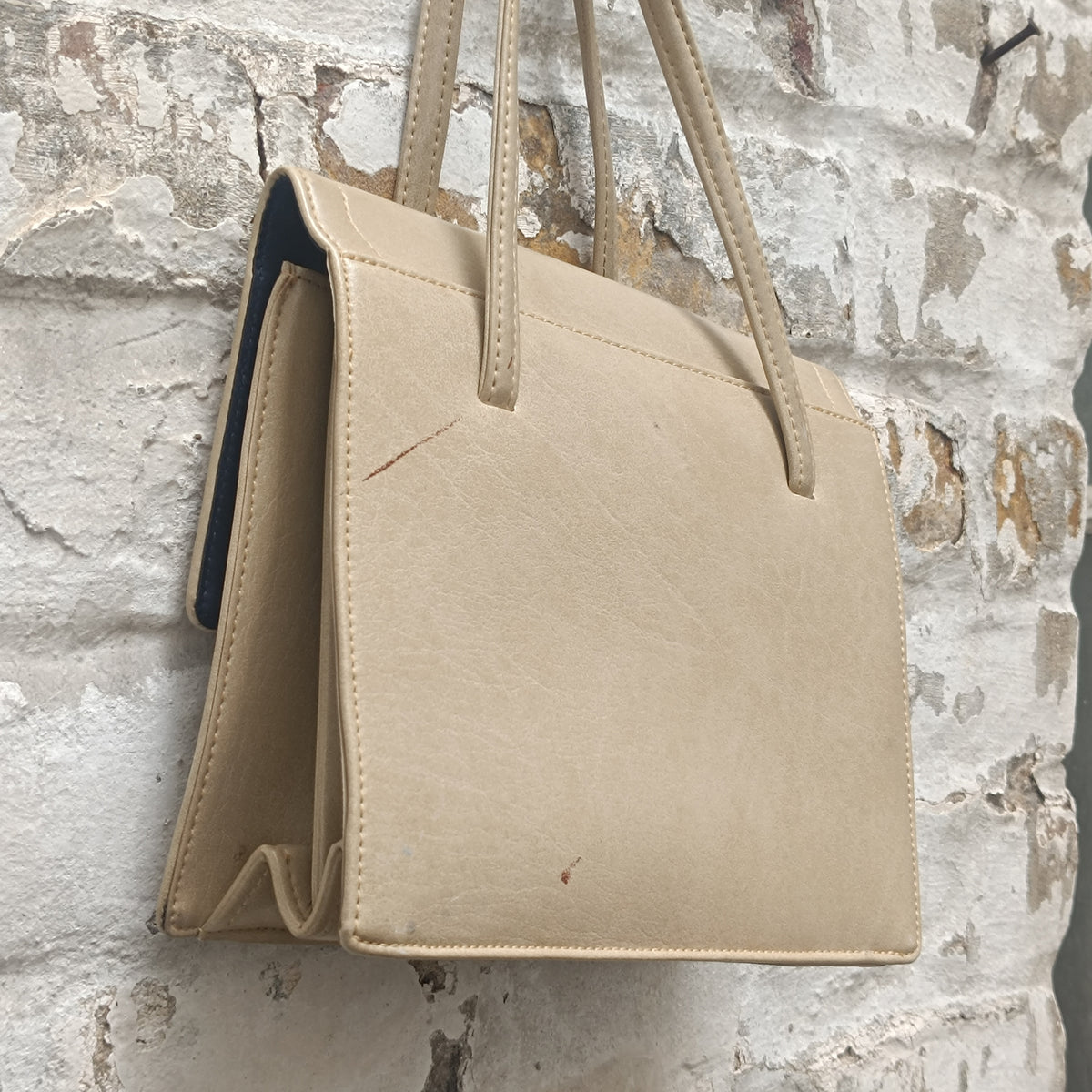 Beige Handbag | Vintage 80s Structured Shoulder Bag | Cream Purse