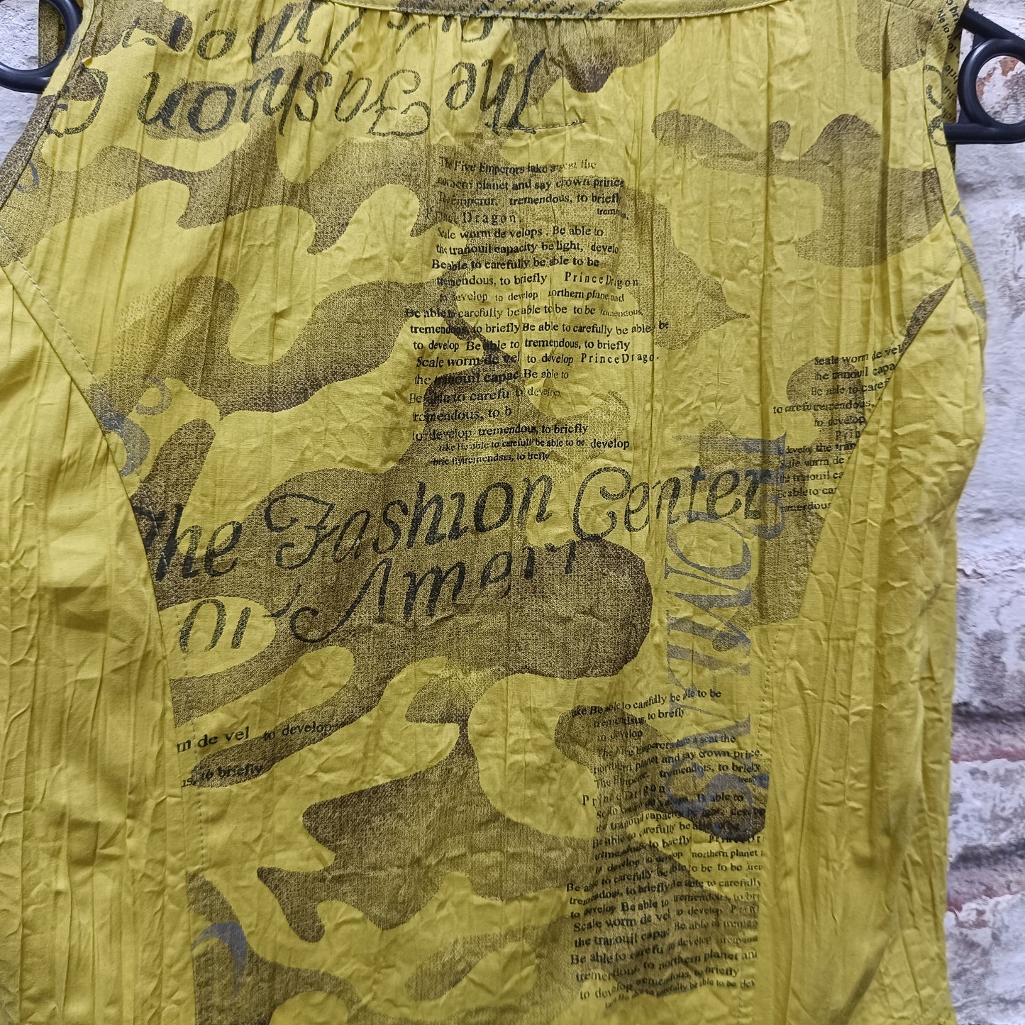 Yellow Avant-Garde Newspaper Dress - 90s Printed Balloon Midi - M/L