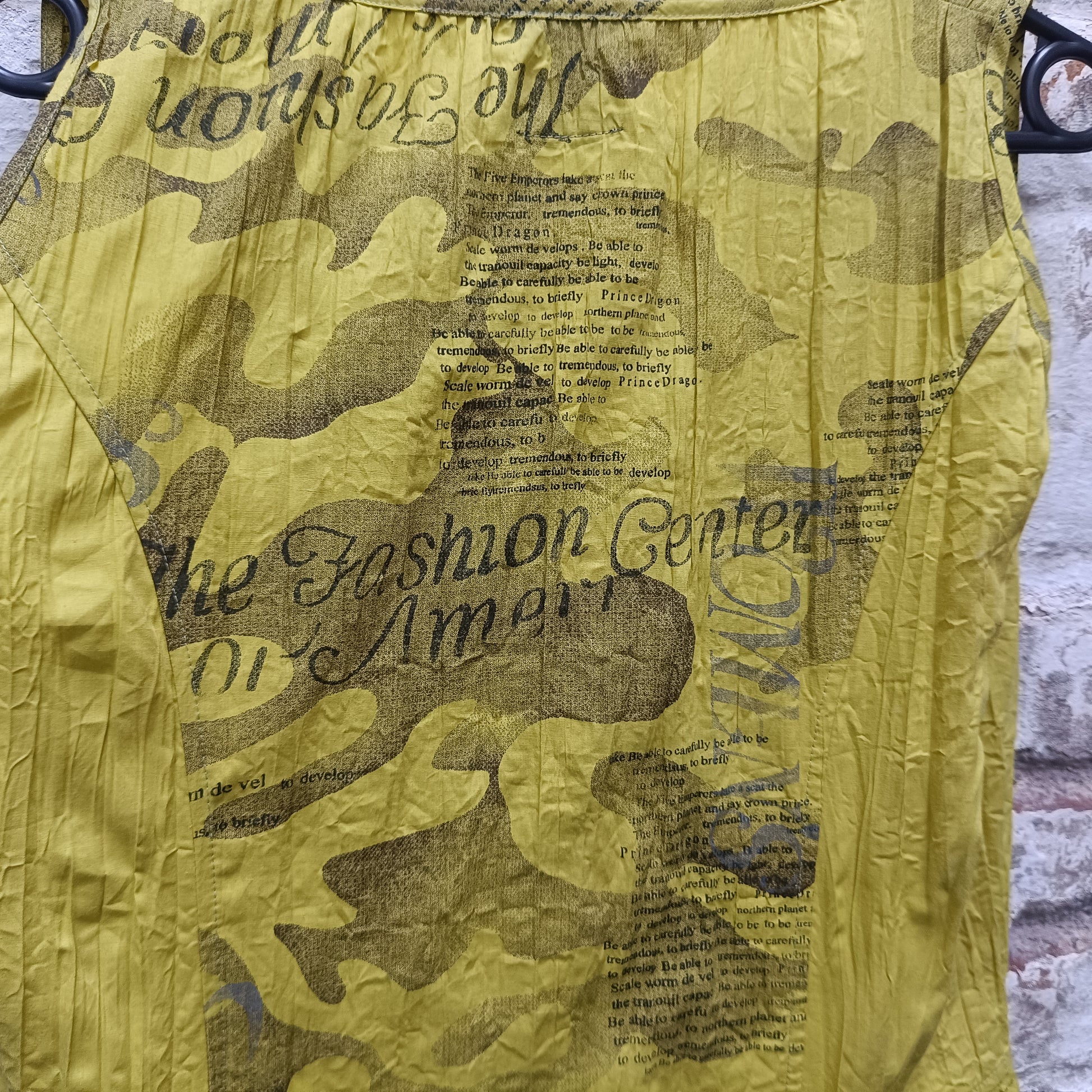 Yellow Avant-Garde Newspaper Dress - 90s Printed Balloon Midi - M/L