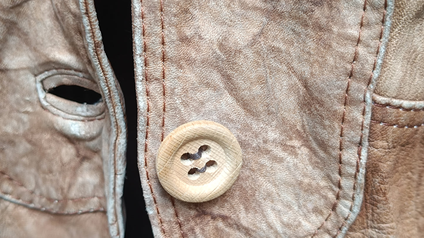 Creation SAM Leather Vintage 80s Tan Patchwork Coat - Retro Long Jacket