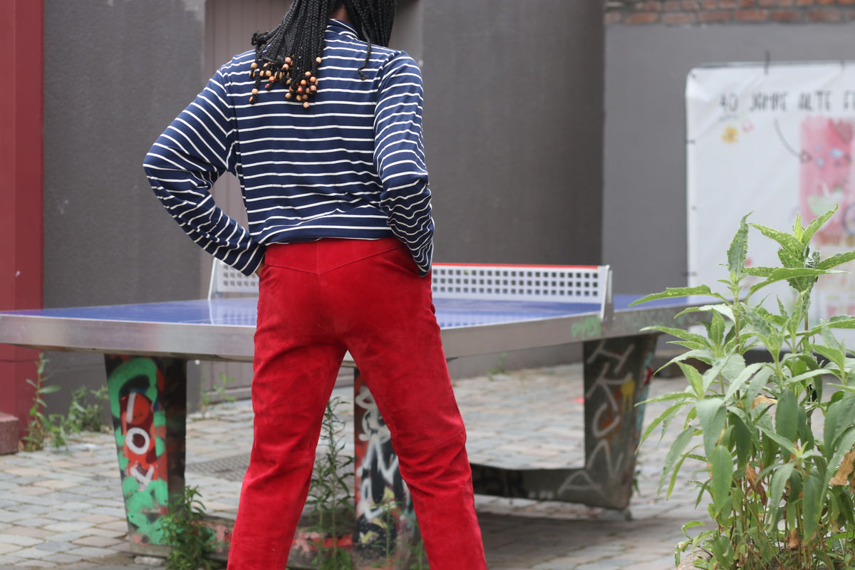 Vintage Suede Trousers - 90s Minimalist Red High Waist Straight Leg XS-S