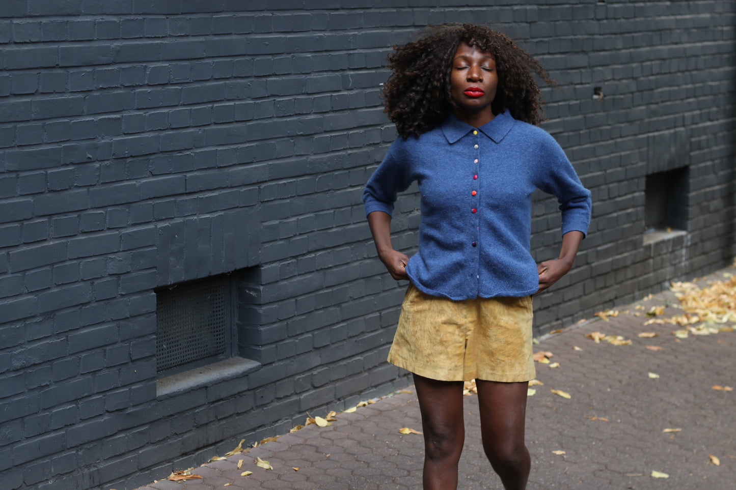 Vintage Blue Cashmere Cardigan | 90s Collared Sweater S