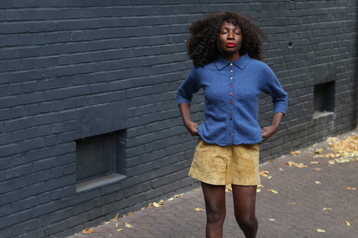 Vintage Blue Cashmere Cardigan | 90s Collared Sweater S