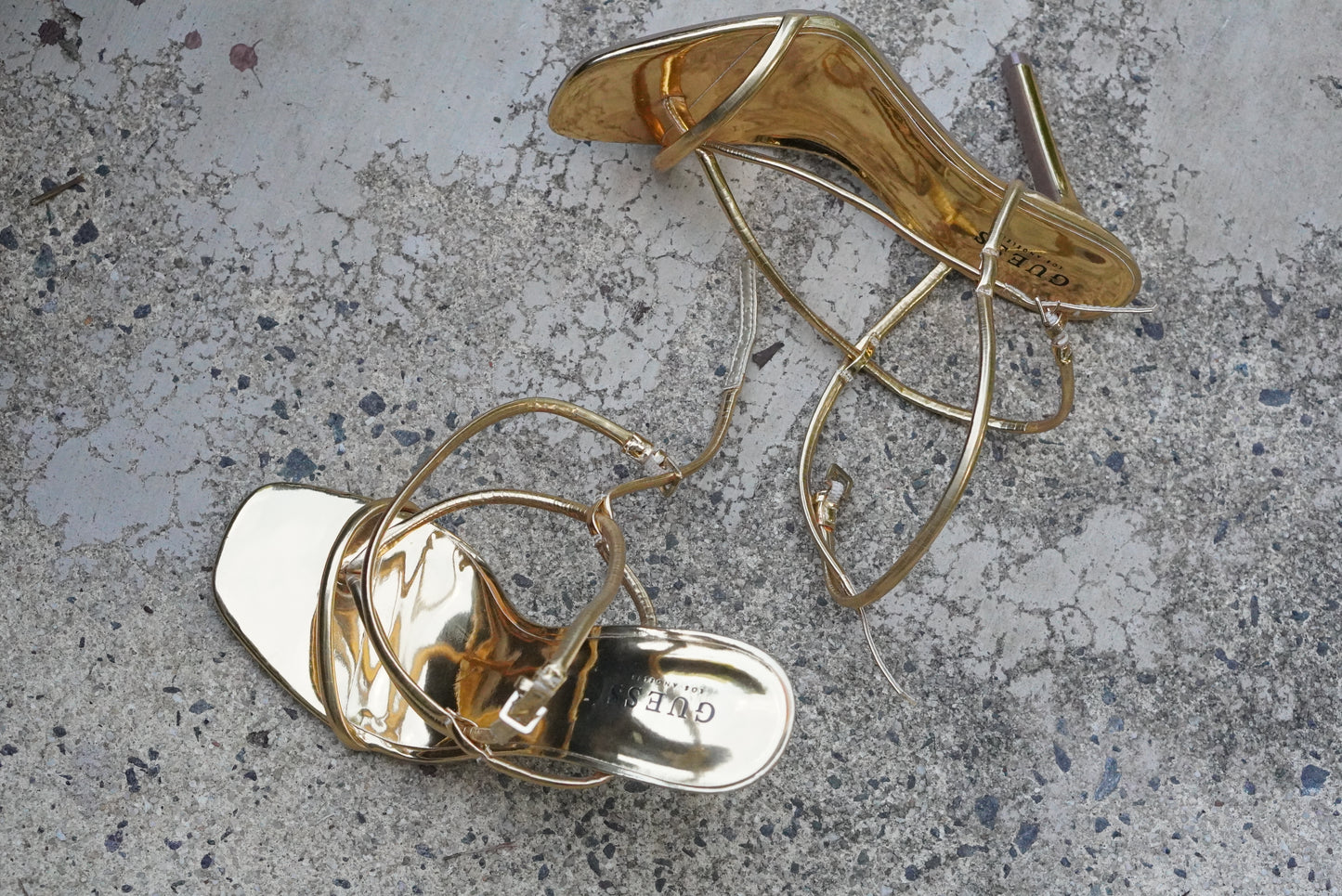 Guess Vintage Y2K Metallic Gold Strappy High Heels - Size 10M