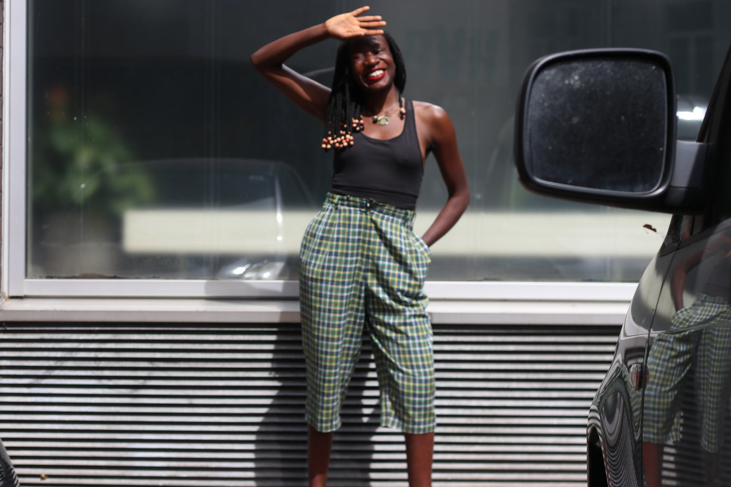 Hammerschmidt Vintage 1980s Plaid Culottes Green Yellow Tartan High Waist Shorts