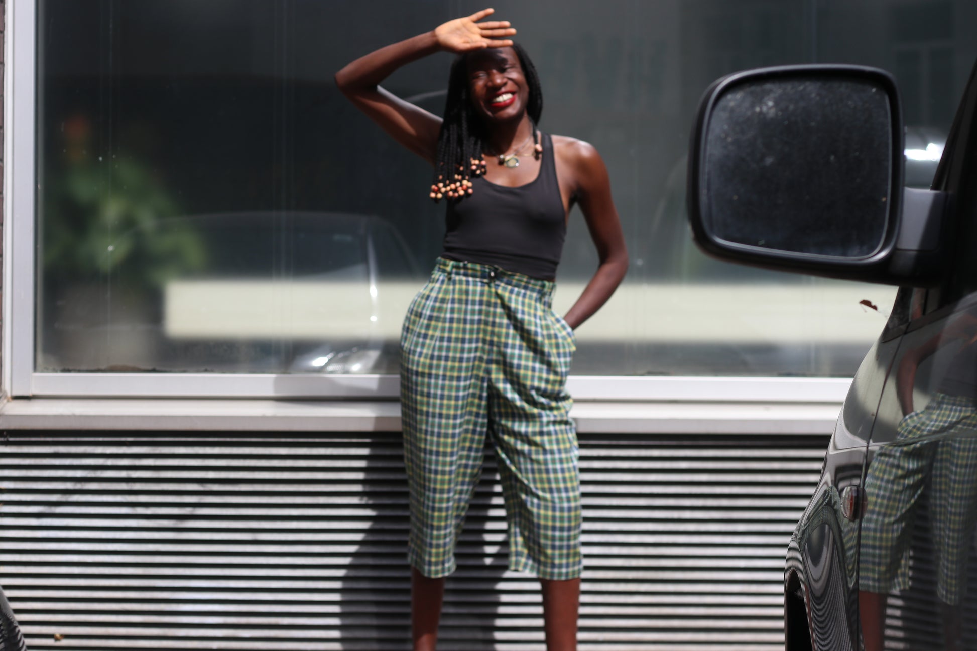 Hammerschmidt Vintage 1980s Plaid Culottes Green Yellow Tartan High Waist Shorts