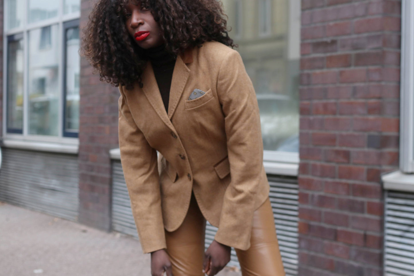 Vintage Lambswool Blazer | 90s Camel Brown Equestrian Jacket M