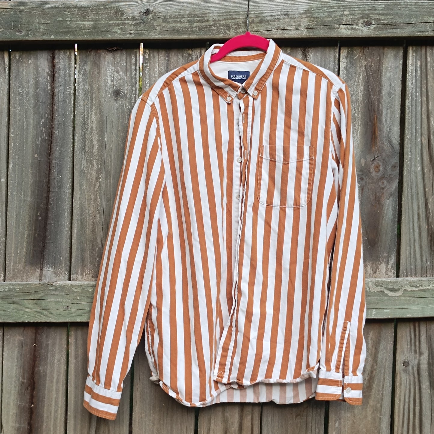 Pull and Bear Vintage y2k Brown Striped Cotton Button Down Shirt
