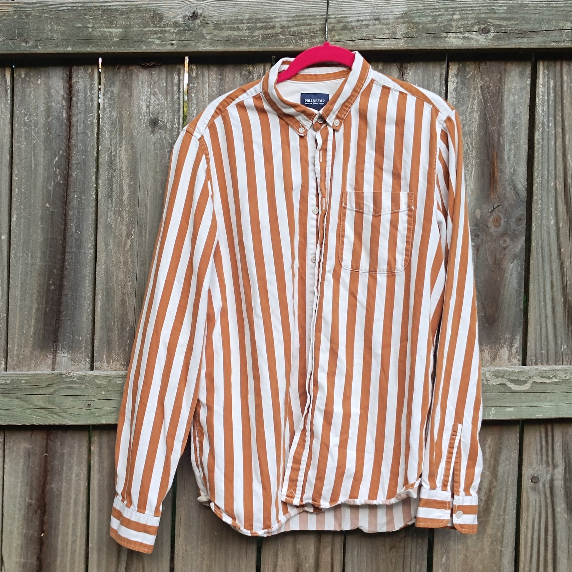 Pull and Bear Vintage y2k Brown Striped Cotton Button Down Shirt