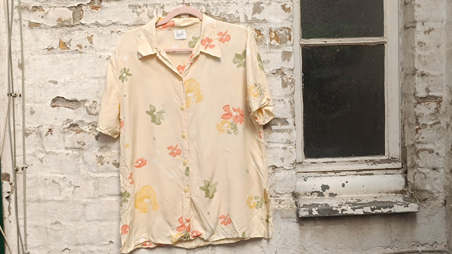 Rosella Vintage Floral Blouse Made in England Retro 70s Short Sleeve Sun Shirt