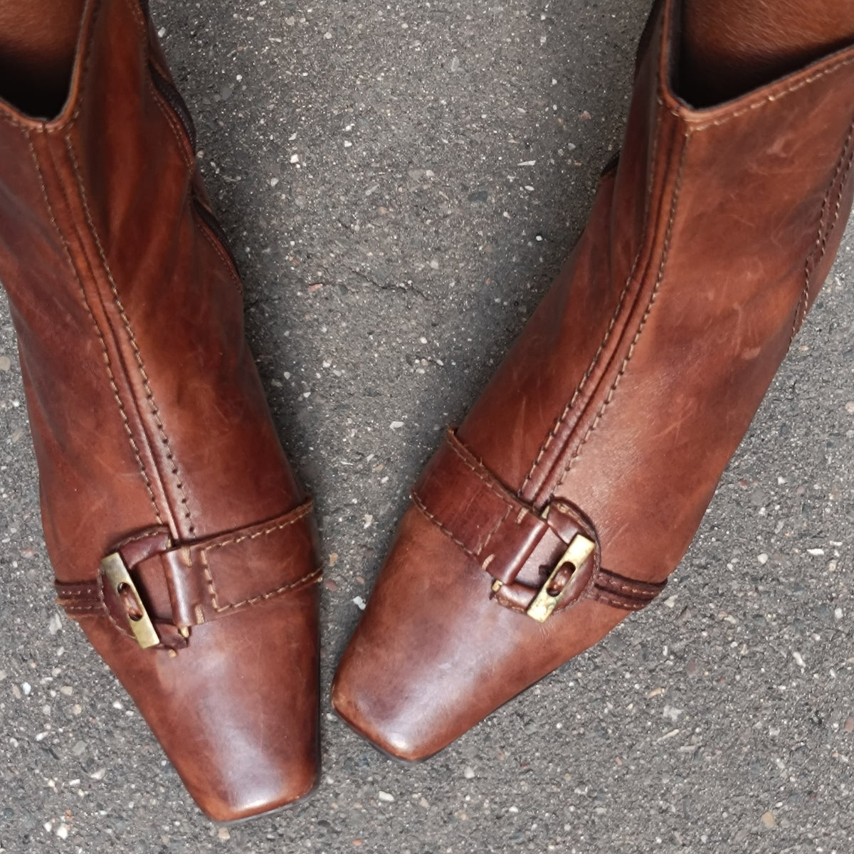 Vintage Brown Leather Ankle Boots | 90s Pointed Toe Booties EU 38.5