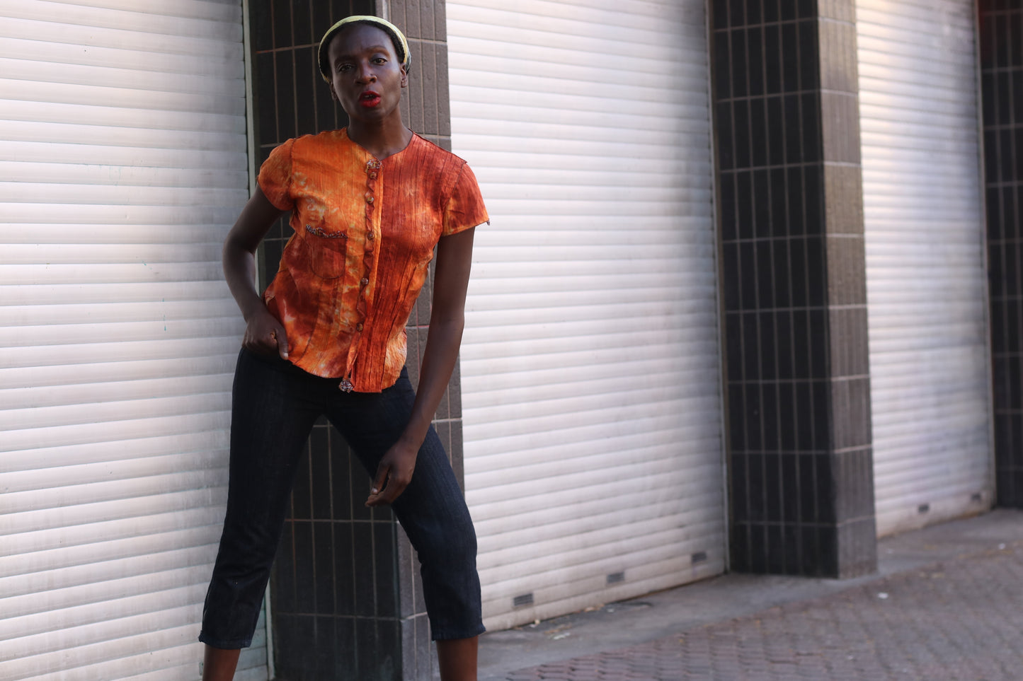Vintage 90s Tie Dye Top Orange Grunge Blouse Y2K Aesthetic Earthy Festival Shirt