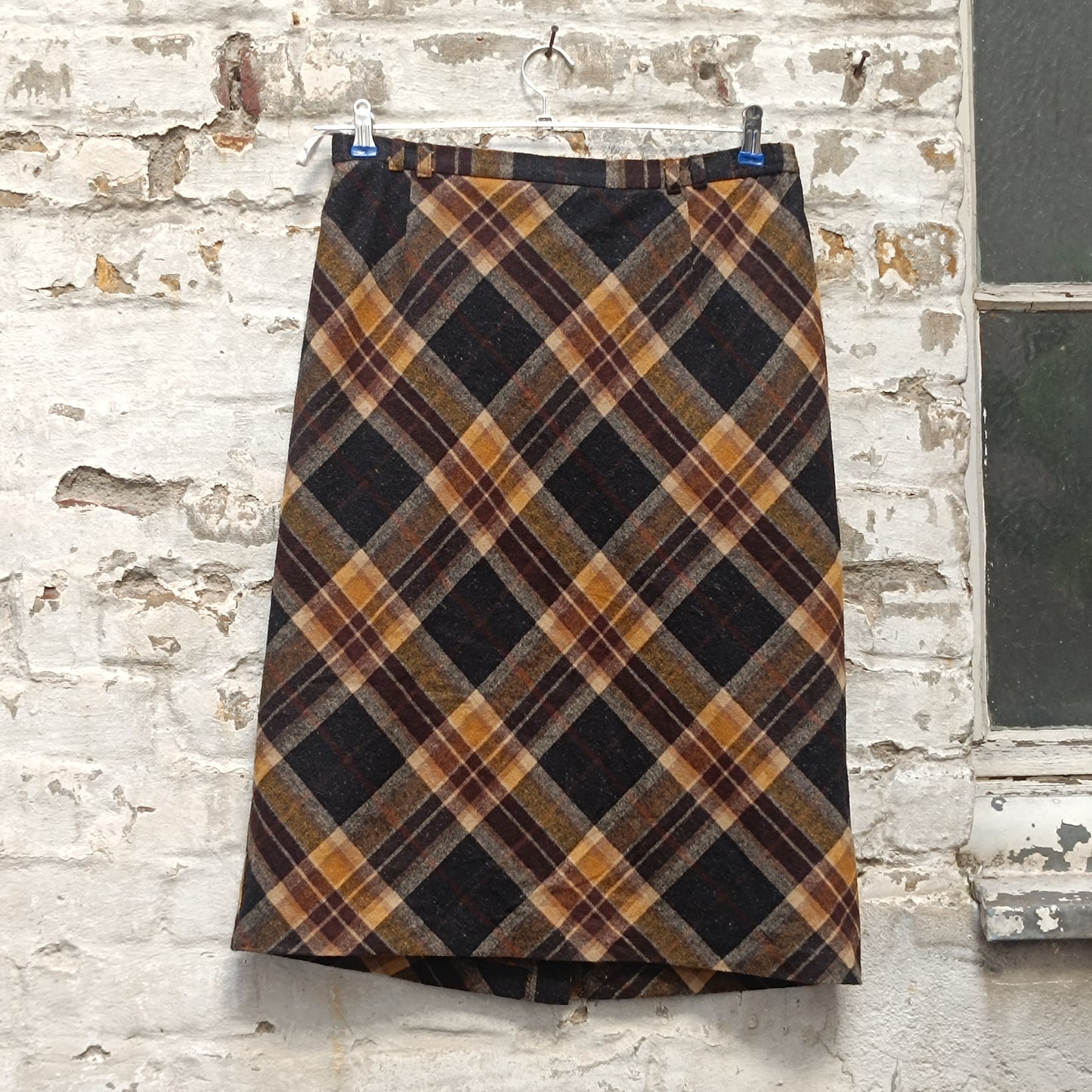 Plaid Midi Skirt | Vintage 90s Tartan Wool Bias Cut Skirt M to L