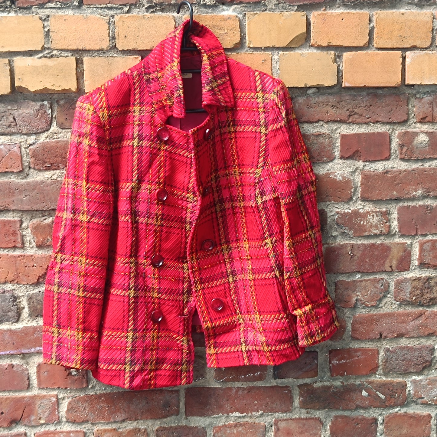 Vintage Christian Berg Stockholm Red Plaid Wool Blend Jacket Women's 42