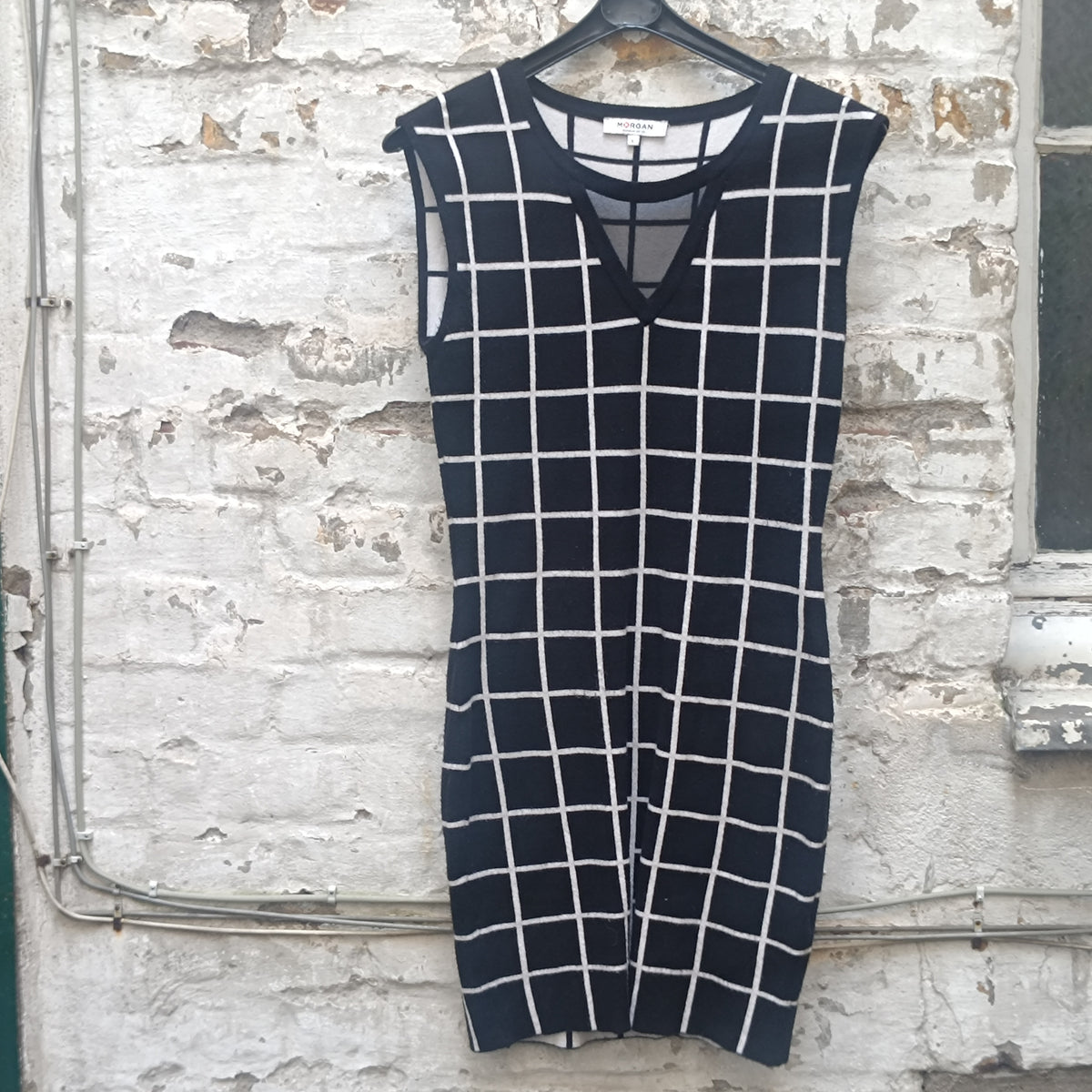 Grid Print Knit Dress | Black White Y2k Morgan Du Toi Sleeveless Bodycon