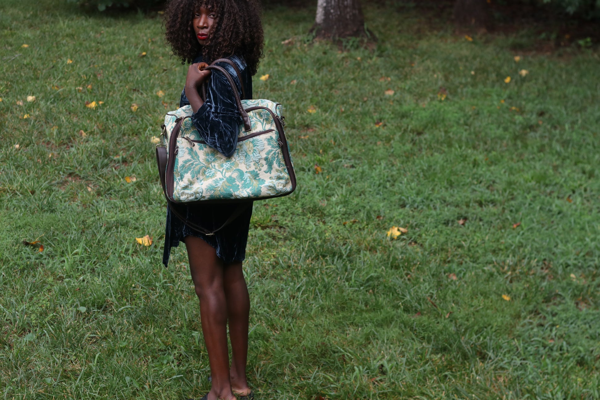 Bueno Vintage Tapestry Travel Bag - 90s Floral Weekender Duffle