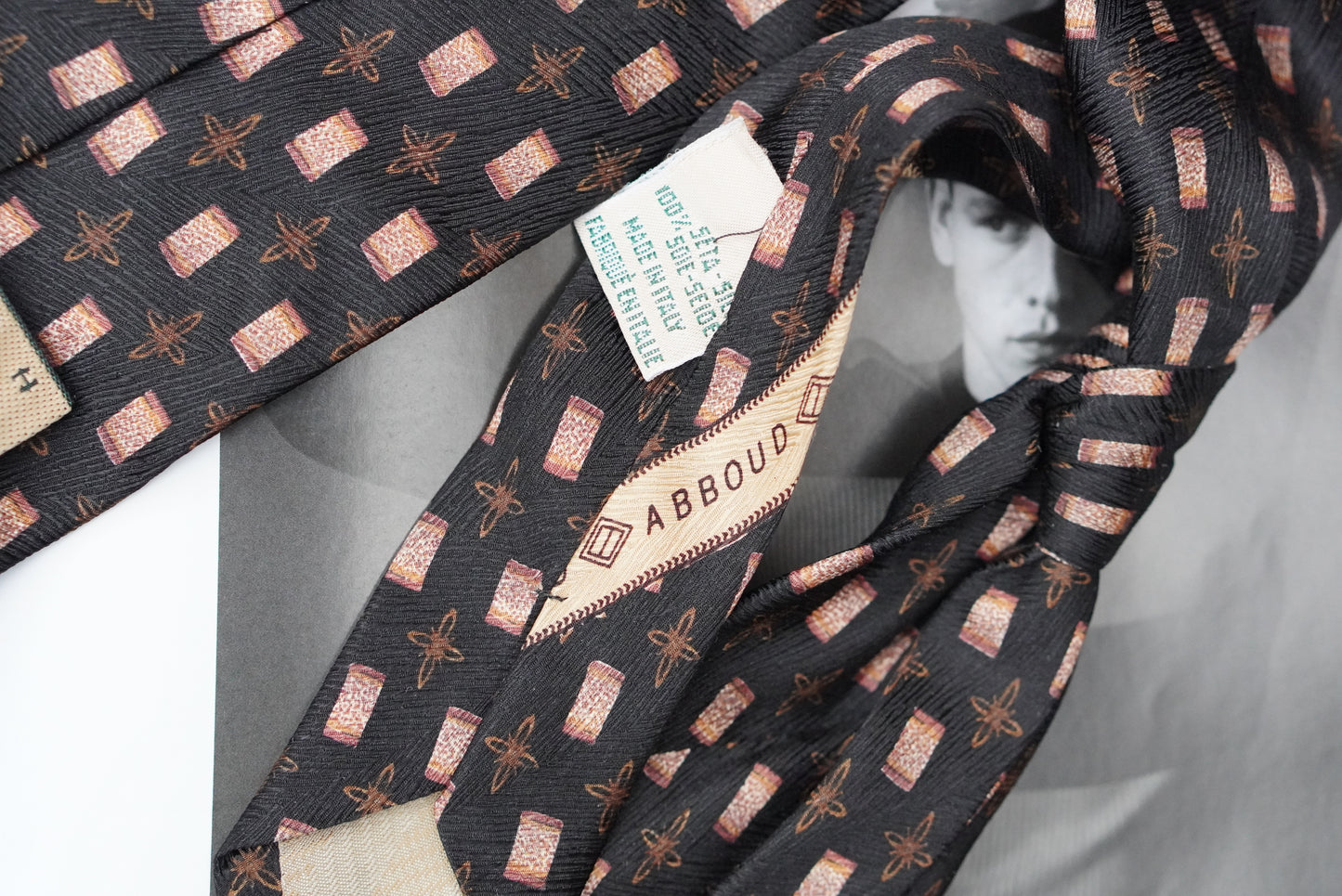 Joseph Abboud Vintage Silk Tie 90s Geometric Brocade Italian Made Mens Necktie