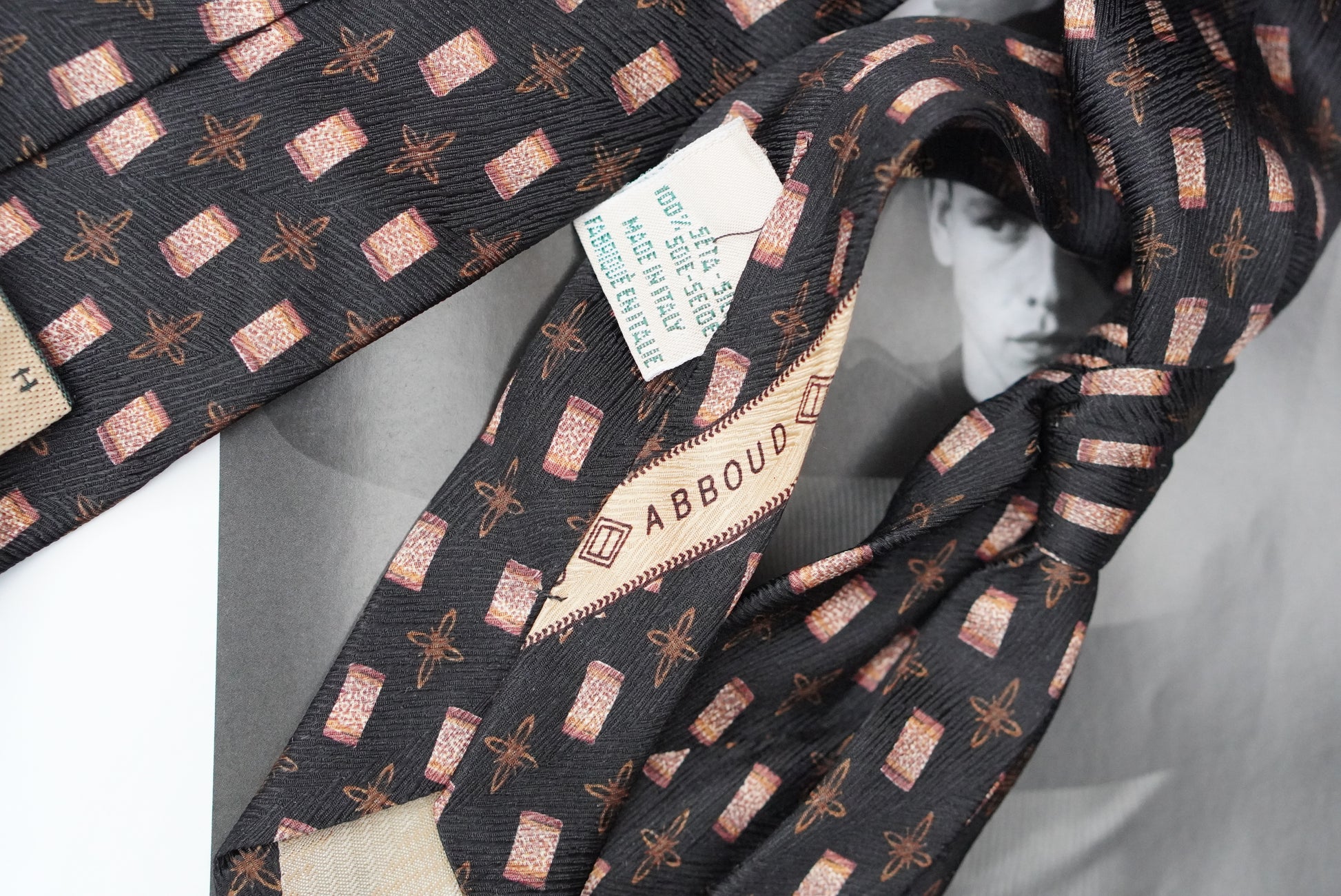 Joseph Abboud Vintage Silk Tie 90s Geometric Brocade Italian Made Mens Necktie