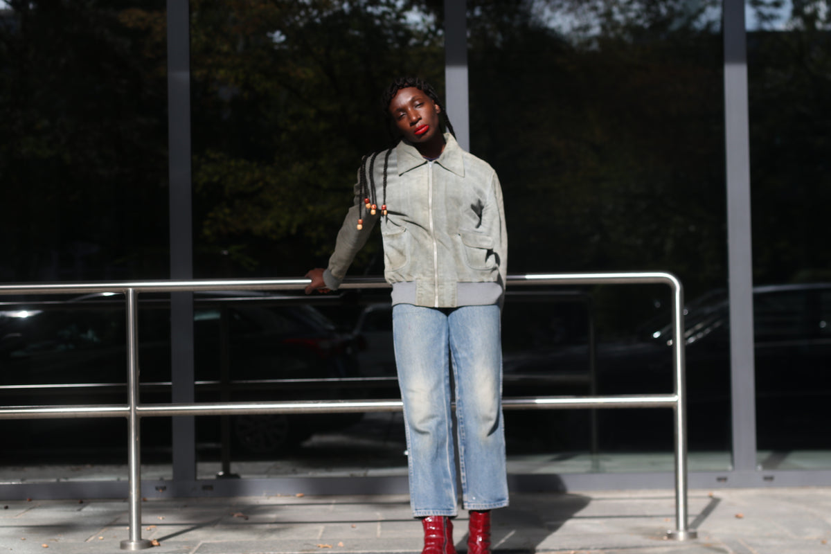 Suede Bomber Jacket | Vintage 70s Grey Suede Flight Coat | Size M