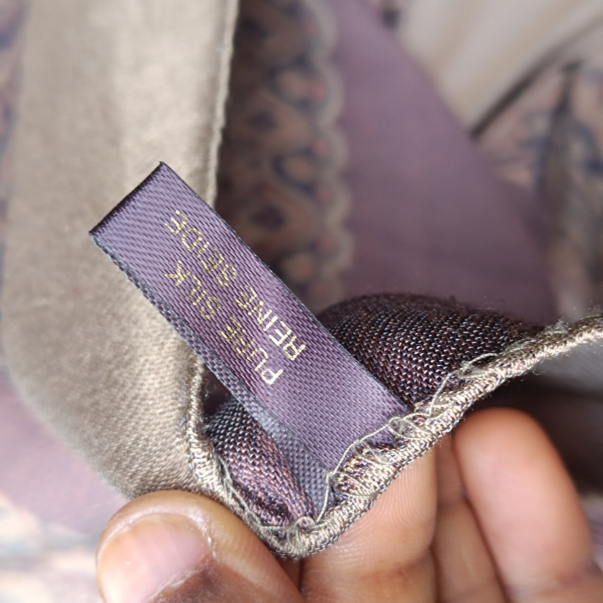 Vintage Paisley Silk Scarf | Bohemian Boho Square Neck Scarf | Brown Purple