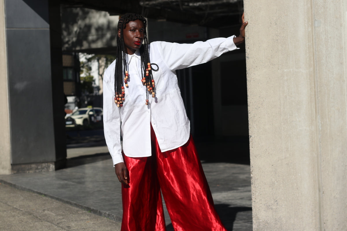 White Cotton Shirt | Vintage Pleated Tuxedo Blouse | Oversized M/L