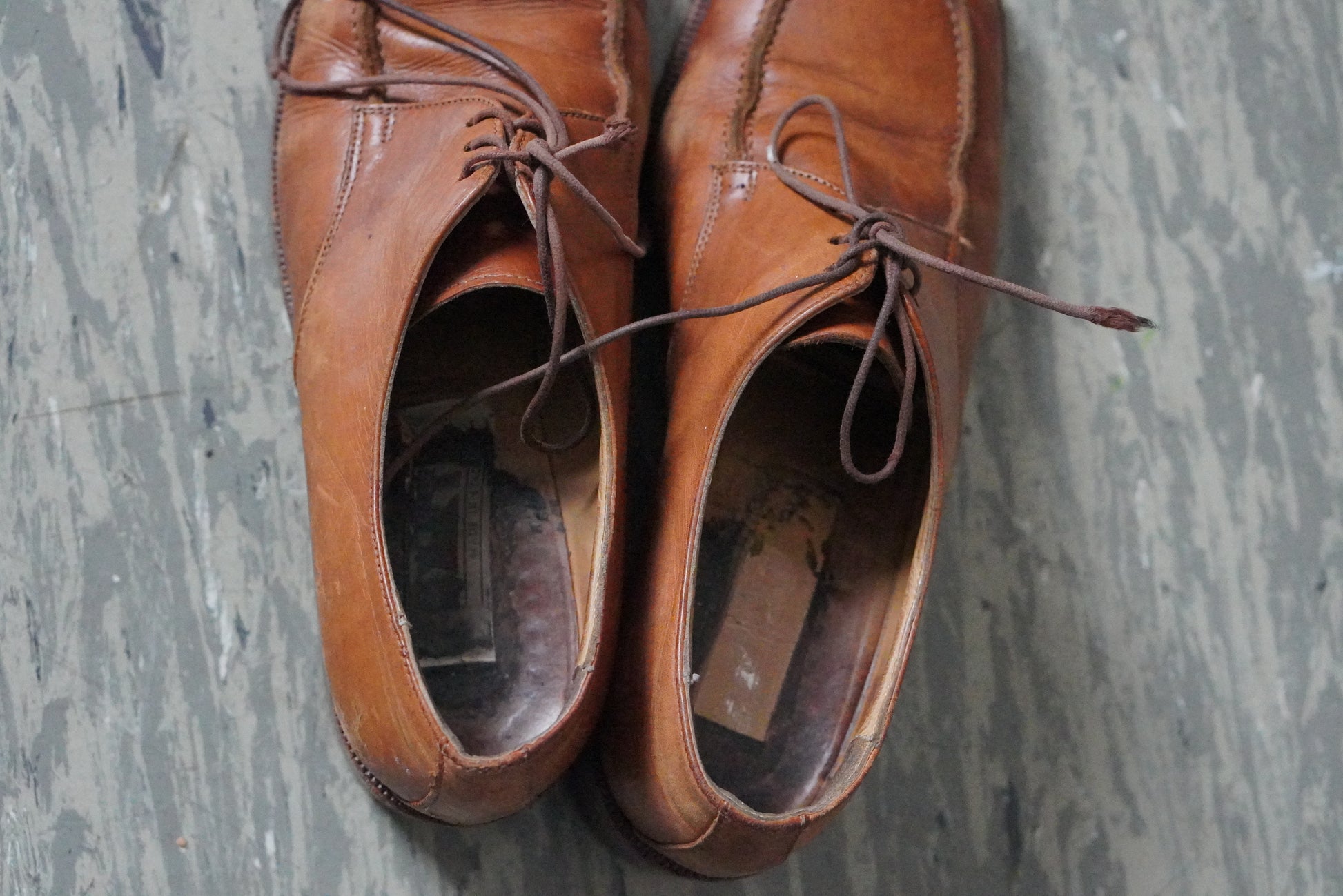 Leather Oxfords - 70s Tan Brown Square Toe Heeled Shoes - Size EU 38.5