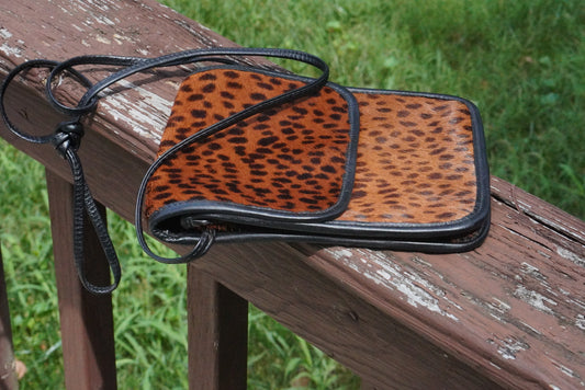 Vintage 90s Leopard Print Calf Hair Crossbody Bag - Leather Purse