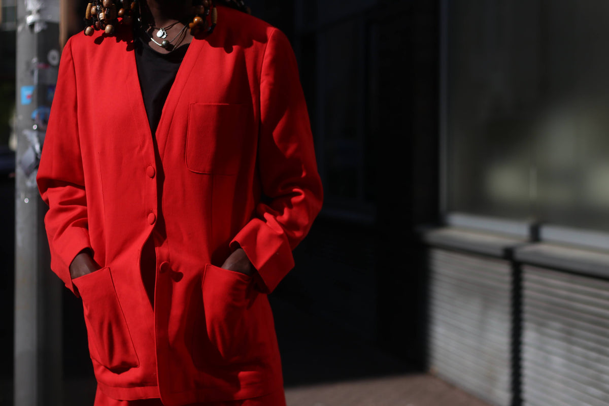 Rodier Red Wool Skirt Suit Set, Size 42, Made in France
