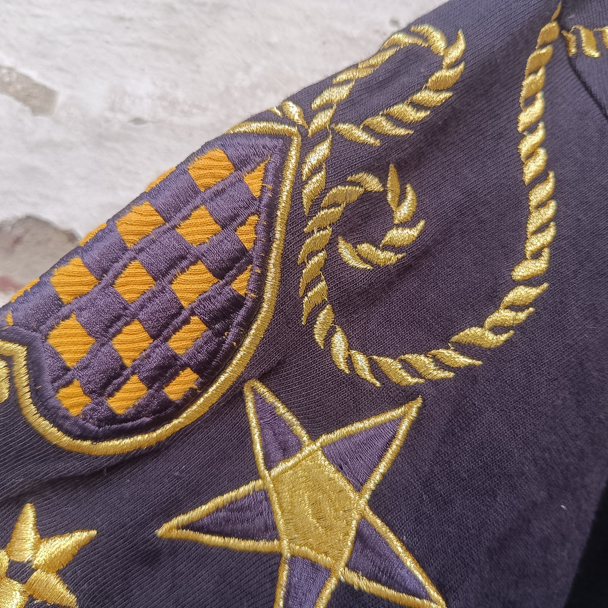 Vintage 80s Black Gold Embroidered Sweatshirt M | Nautical Graphic Jumper