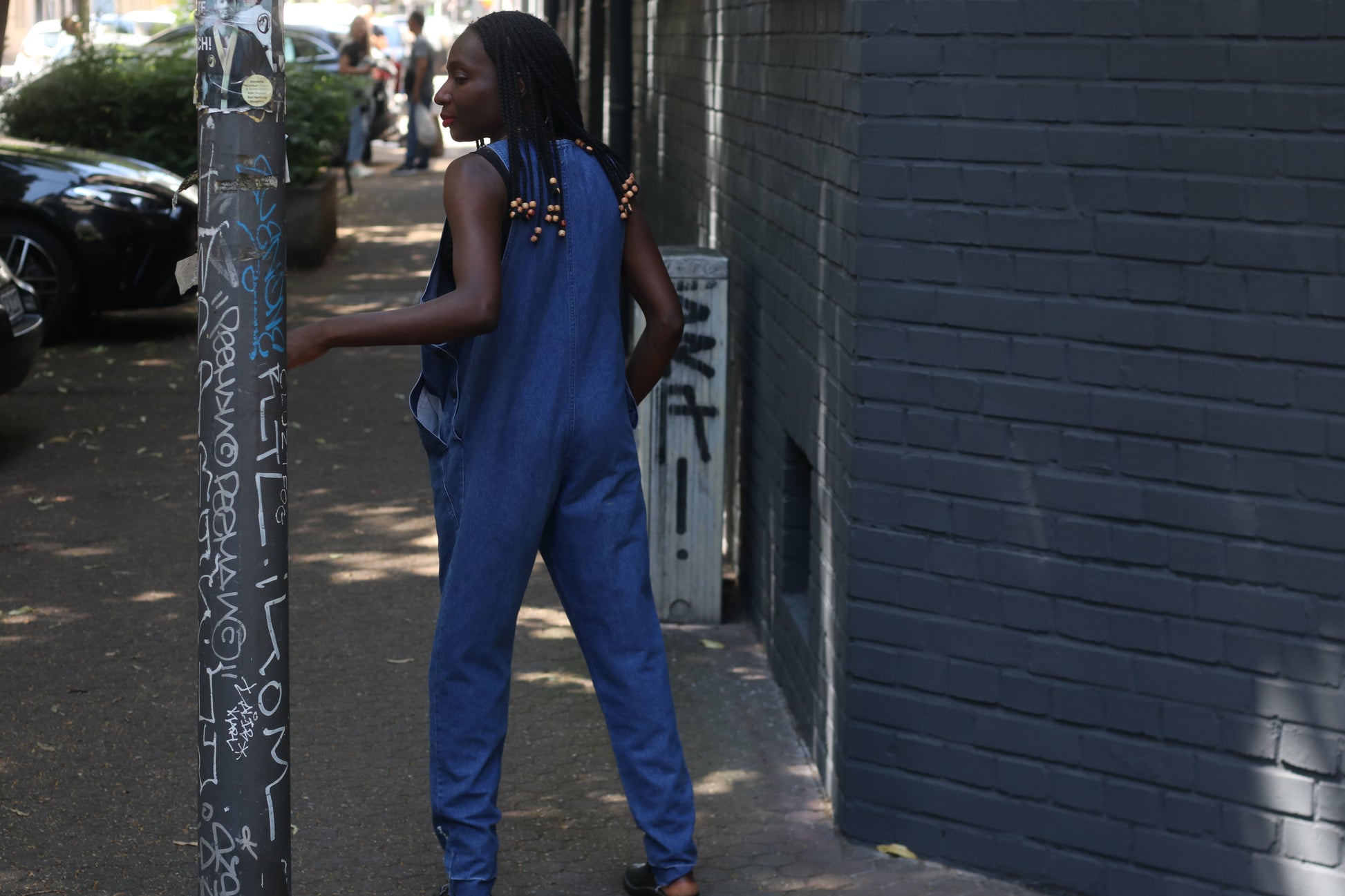 Vintage 80s Denim Jumpsuit Sleeveless Blue Jean Overalls 1980s One Piece Utility