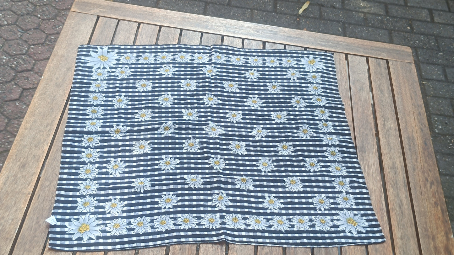 Vintage Silk Edelweiss Scarf - 90s Gingham Alpine Neck Handkerchief