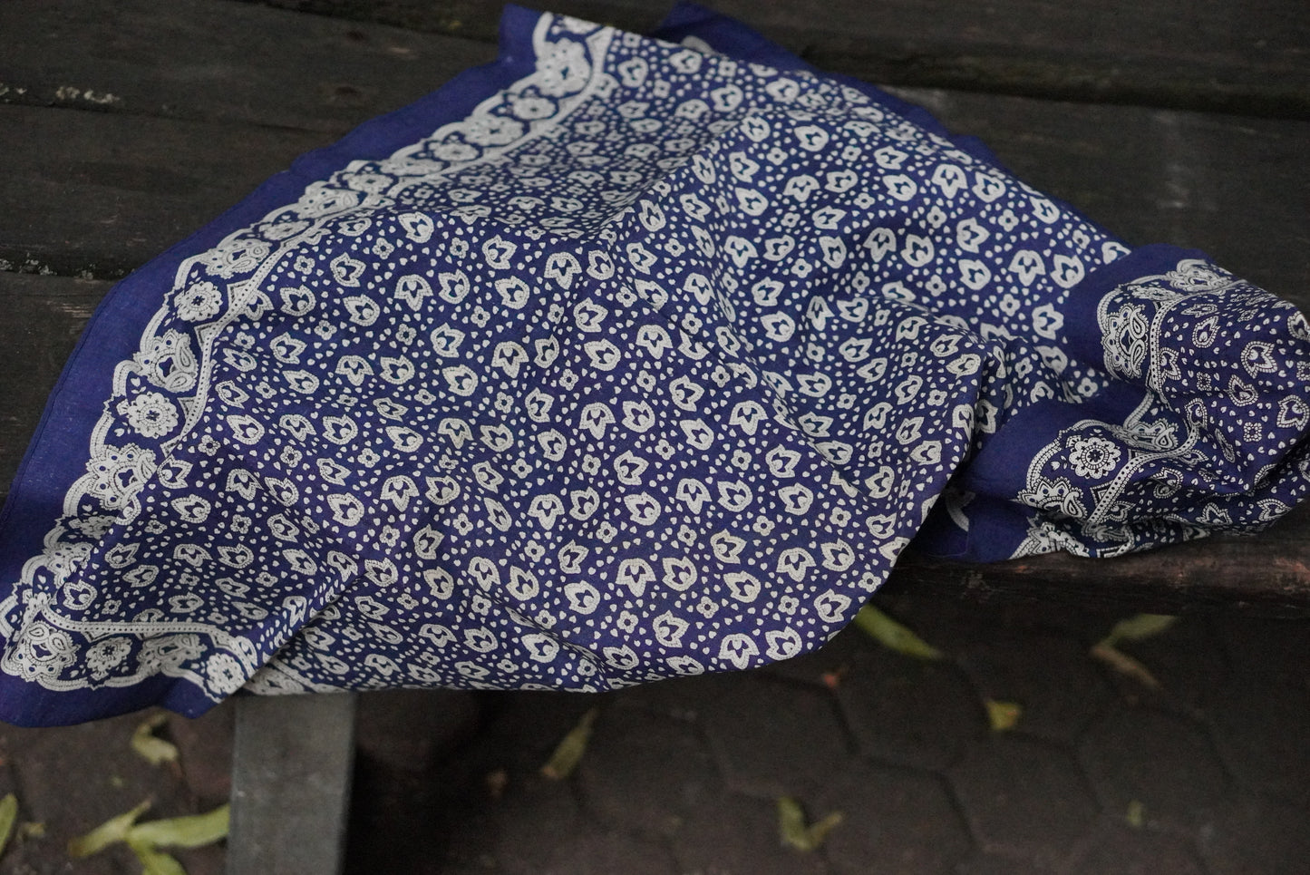 Vintage 1970s Blue Bandana Cotton Paisley Scarf Handkerchief Made in Germany Art