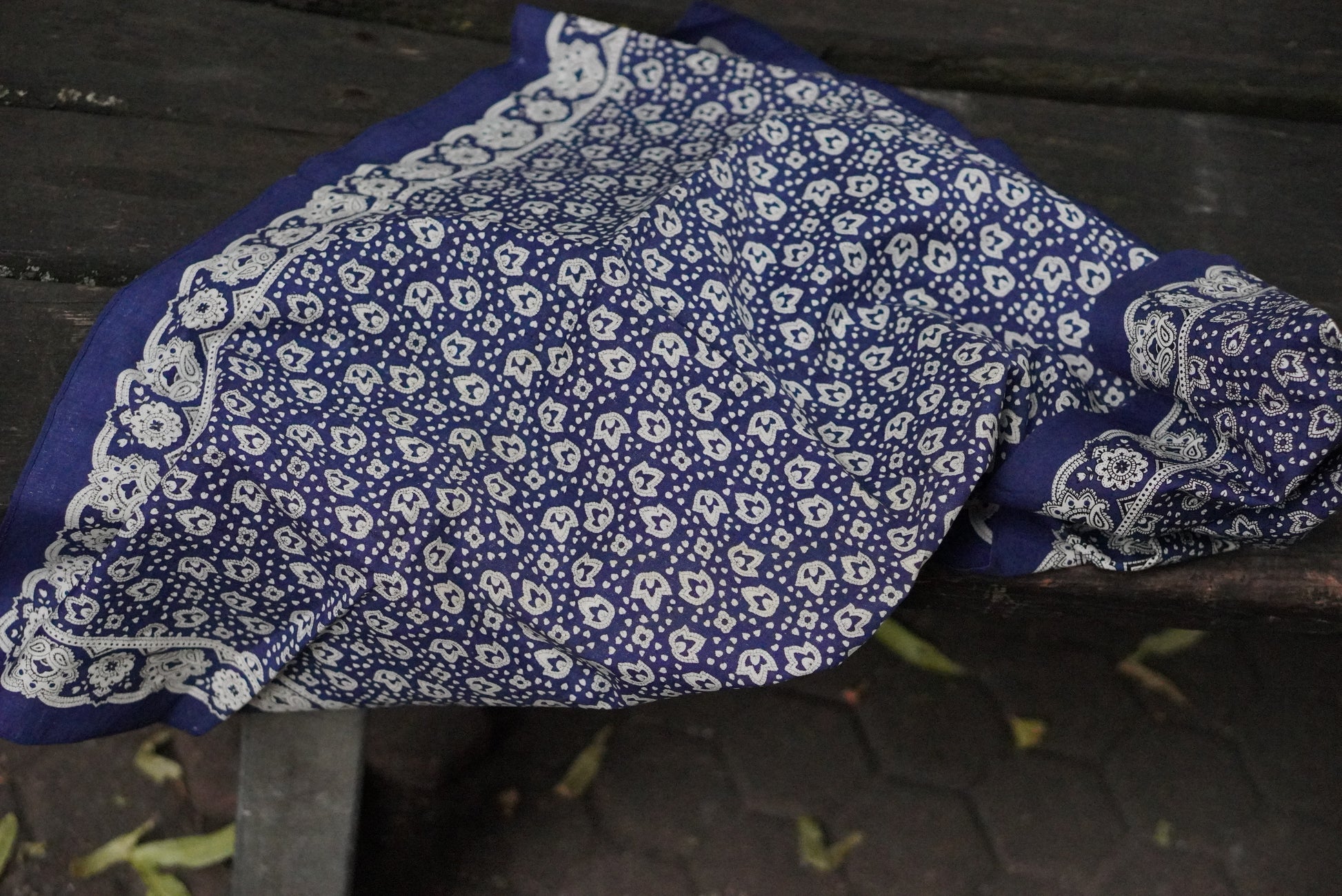 Vintage 1970s Blue Bandana Cotton Paisley Scarf Handkerchief Made in Germany Art