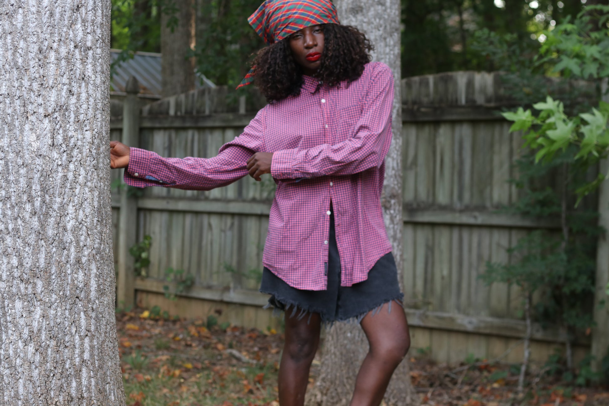 Vintage Plaid Bandana Neck Scarf - Retro Fleur de Lis Scout Bandana