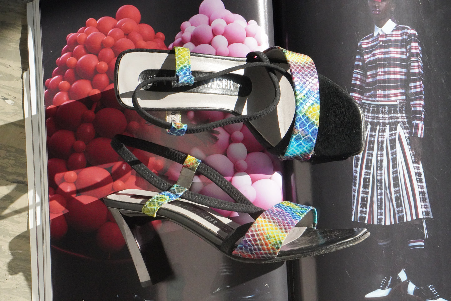 Rainbow Snakeskin  Print Sandals | Vintage Y2K Strappy Heels - Size EU 35.5